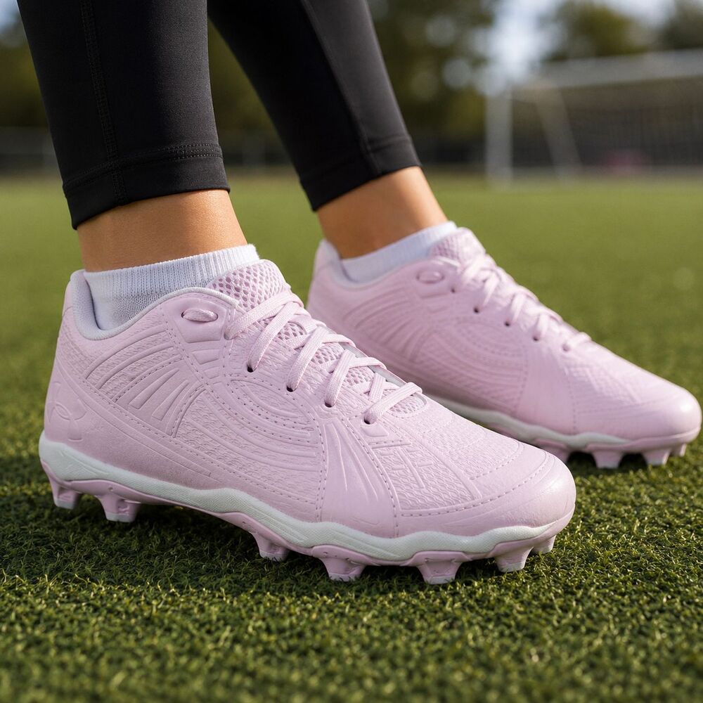 Under Armour Softball Cleats Shoes Girls Size 6Y Pink White Molded Studs Lace Up